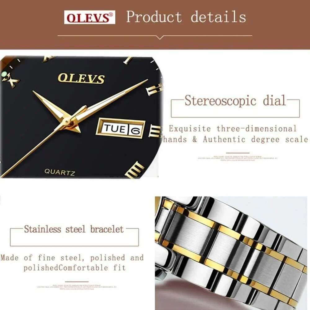 Olevs Men's Steel Black-Surface Waterproof Stainless Luminous Stylish Watch